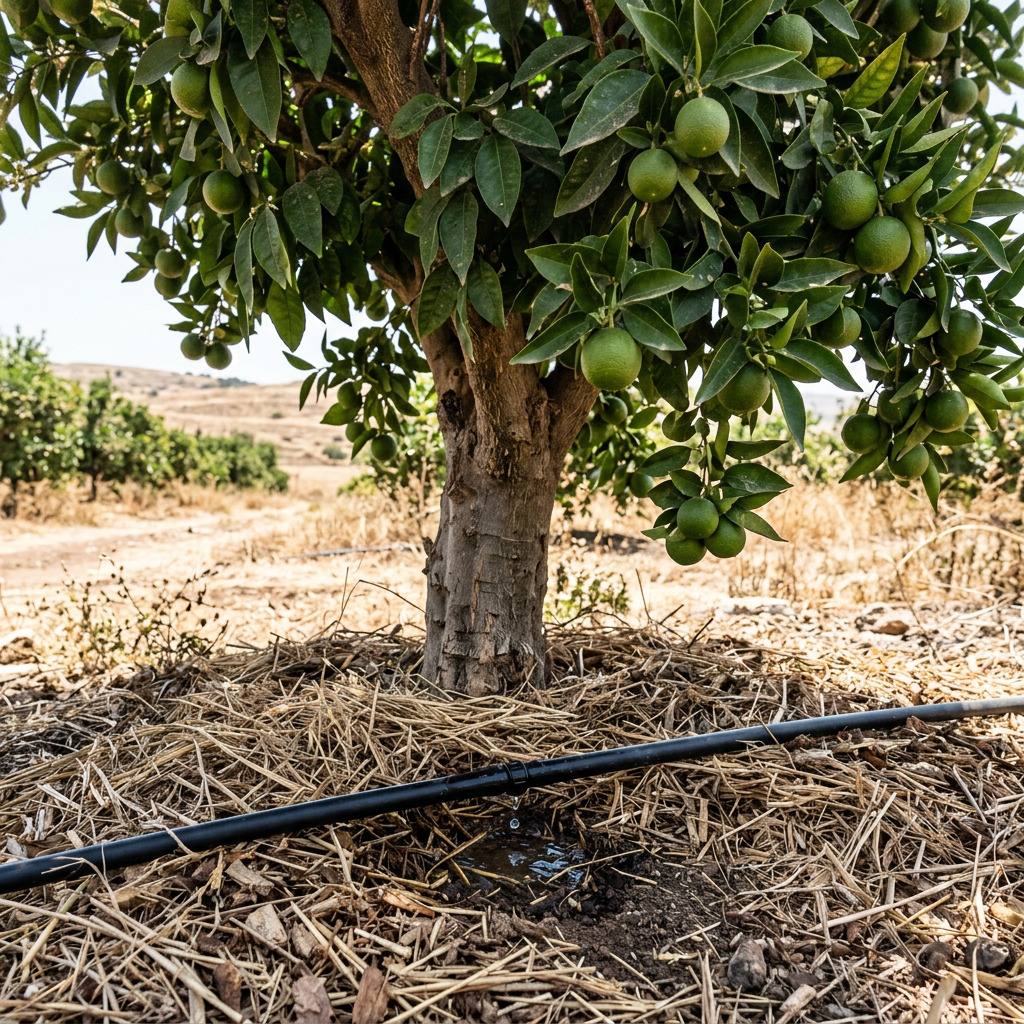 השקיית עצי פרי בגלי חום קיצוניים – טיפול חירום, חיפוי וחסכון במים