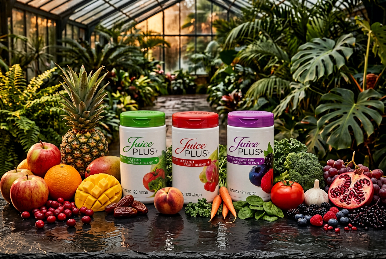 מוצרי ג'וס פלאס (Juice Plus+) בישראל: קפסולות, אומגה ושייק — רכיבים ומחקרים